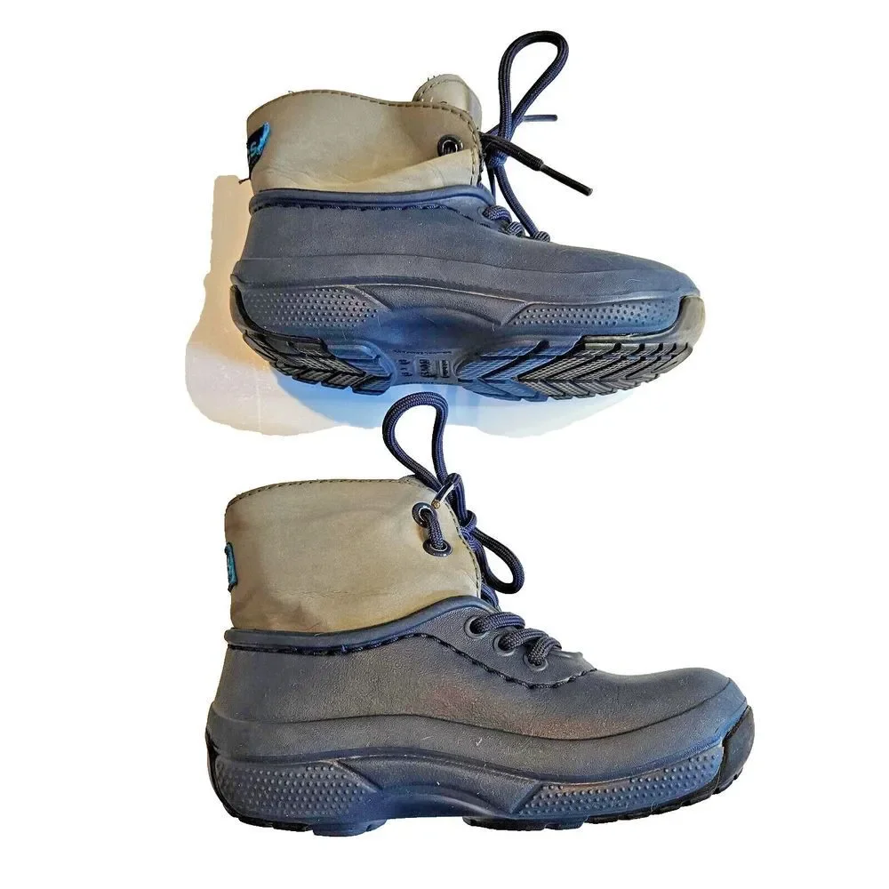 Crocs Blitzen Luxe Convertible Clog Boot Blue Gray Kids Size C 8/9 Faux Fur Line